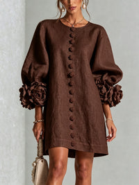 Daniella Button Front Balloon Sleeve Mini Dress