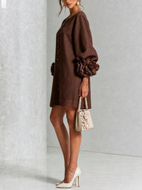 Daniella Button Front Balloon Sleeve Mini Dress