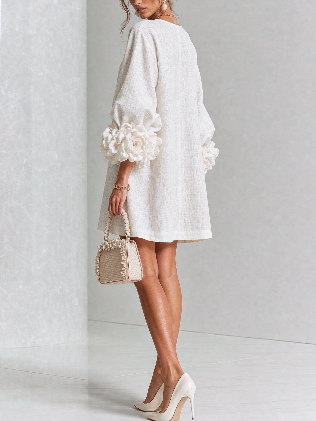 Daniella Button Front Balloon Sleeve Mini Dress_3