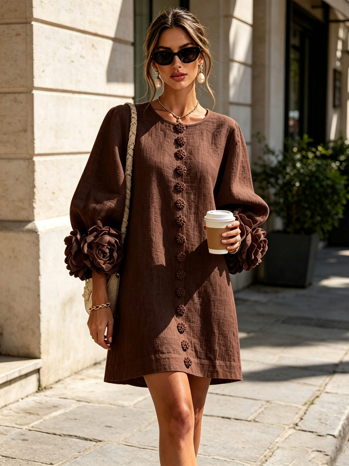 Daniella Button Front Balloon Sleeve Mini Dress_30
