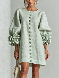 Daniella Button Front Balloon Sleeve Mini Dress