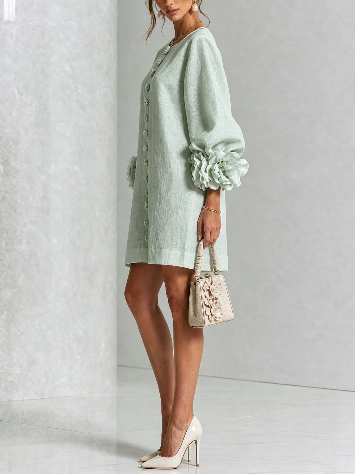 Daniella Button Front Balloon Sleeve Mini Dress_32