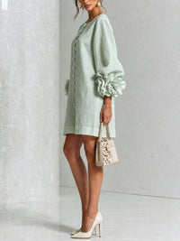 Daniella Button Front Balloon Sleeve Mini Dress