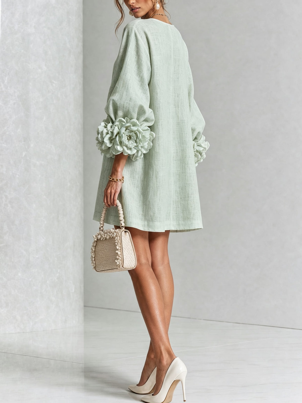 Daniella Button Front Balloon Sleeve Mini Dress