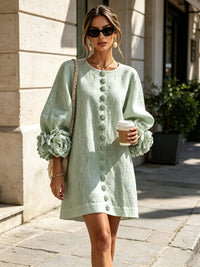 Daniella Button Front Balloon Sleeve Mini Dress