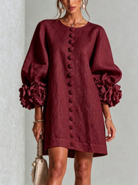 Daniella Button Front Balloon Sleeve Mini Dress