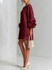 Daniella Button Front Balloon Sleeve Mini Dress