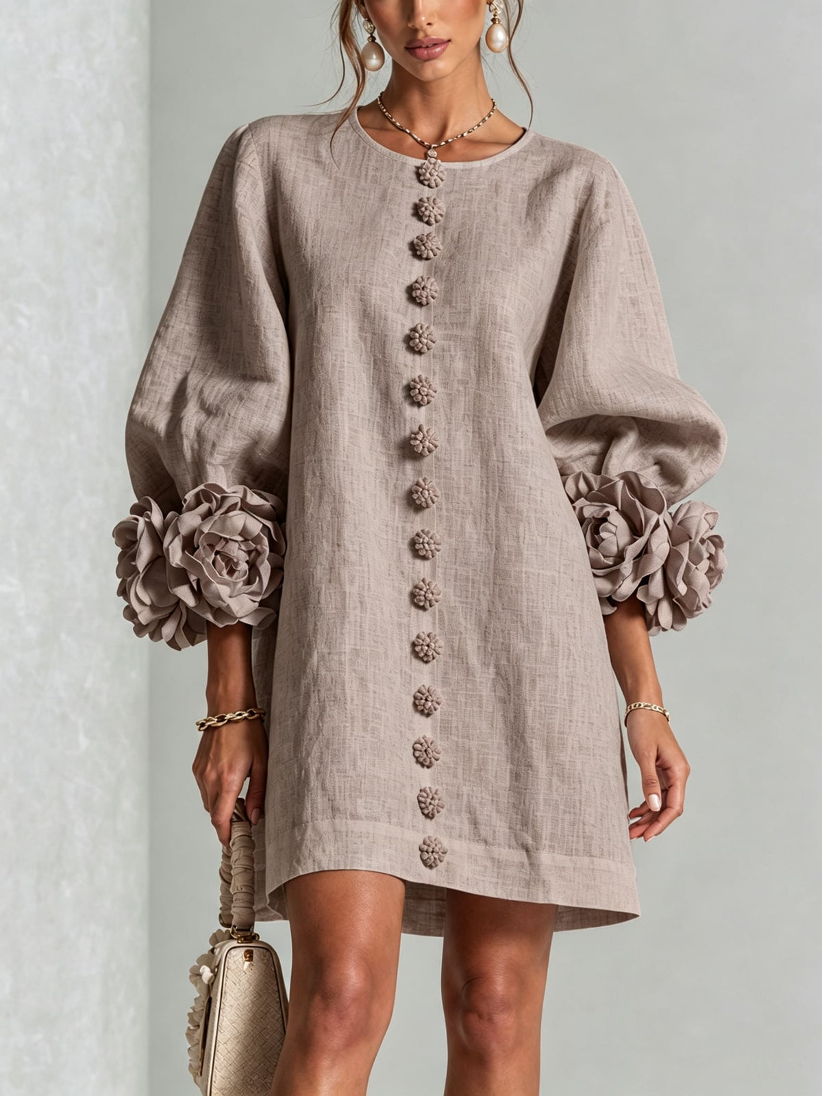 Daniella Button Front Balloon Sleeve Mini Dress_39