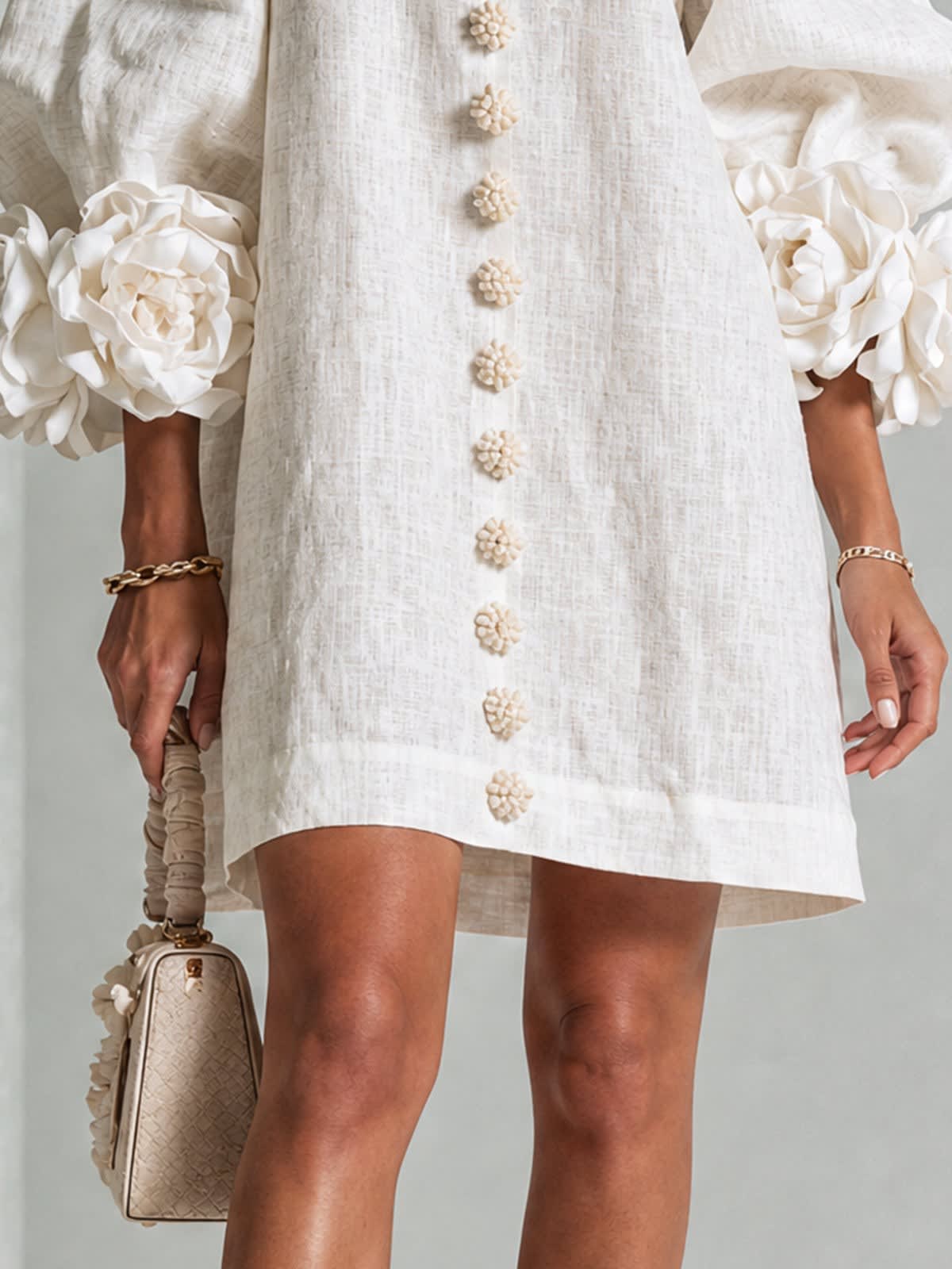 Daniella Button Front Balloon Sleeve Mini Dress