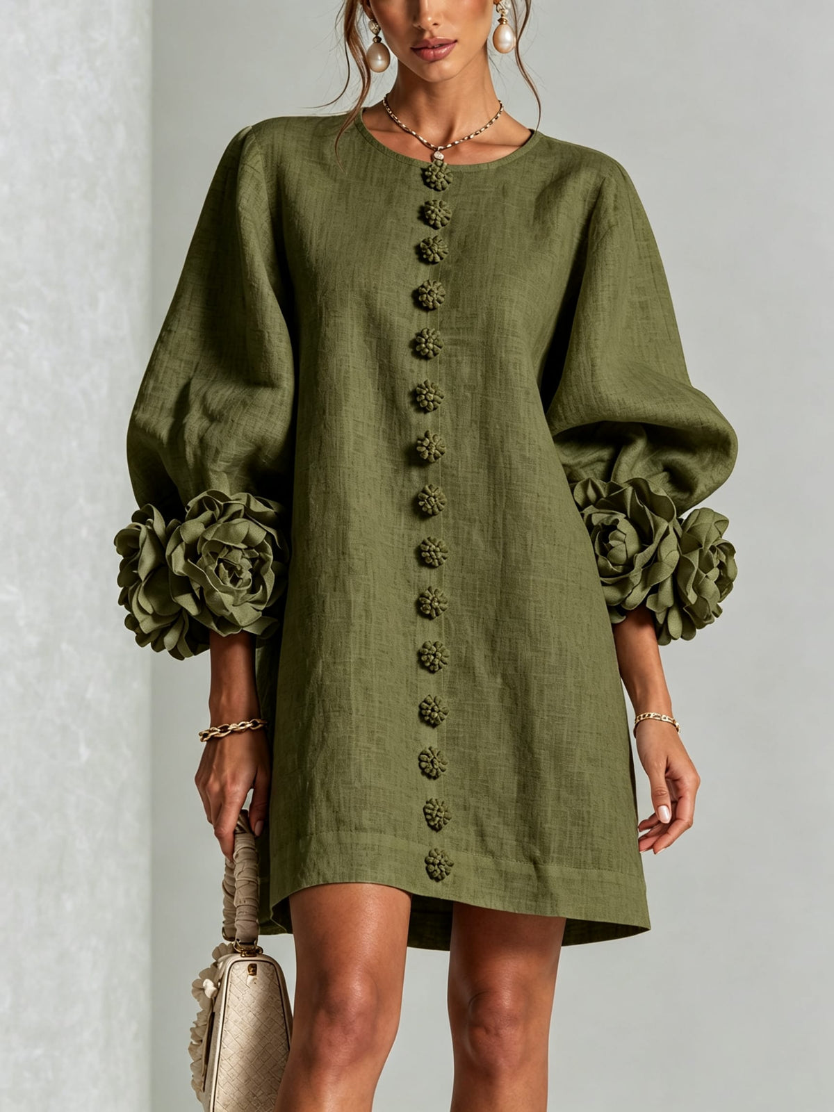 Daniella Button Front Balloon Sleeve Mini Dress_7