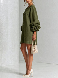 Daniella Button Front Balloon Sleeve Mini Dress