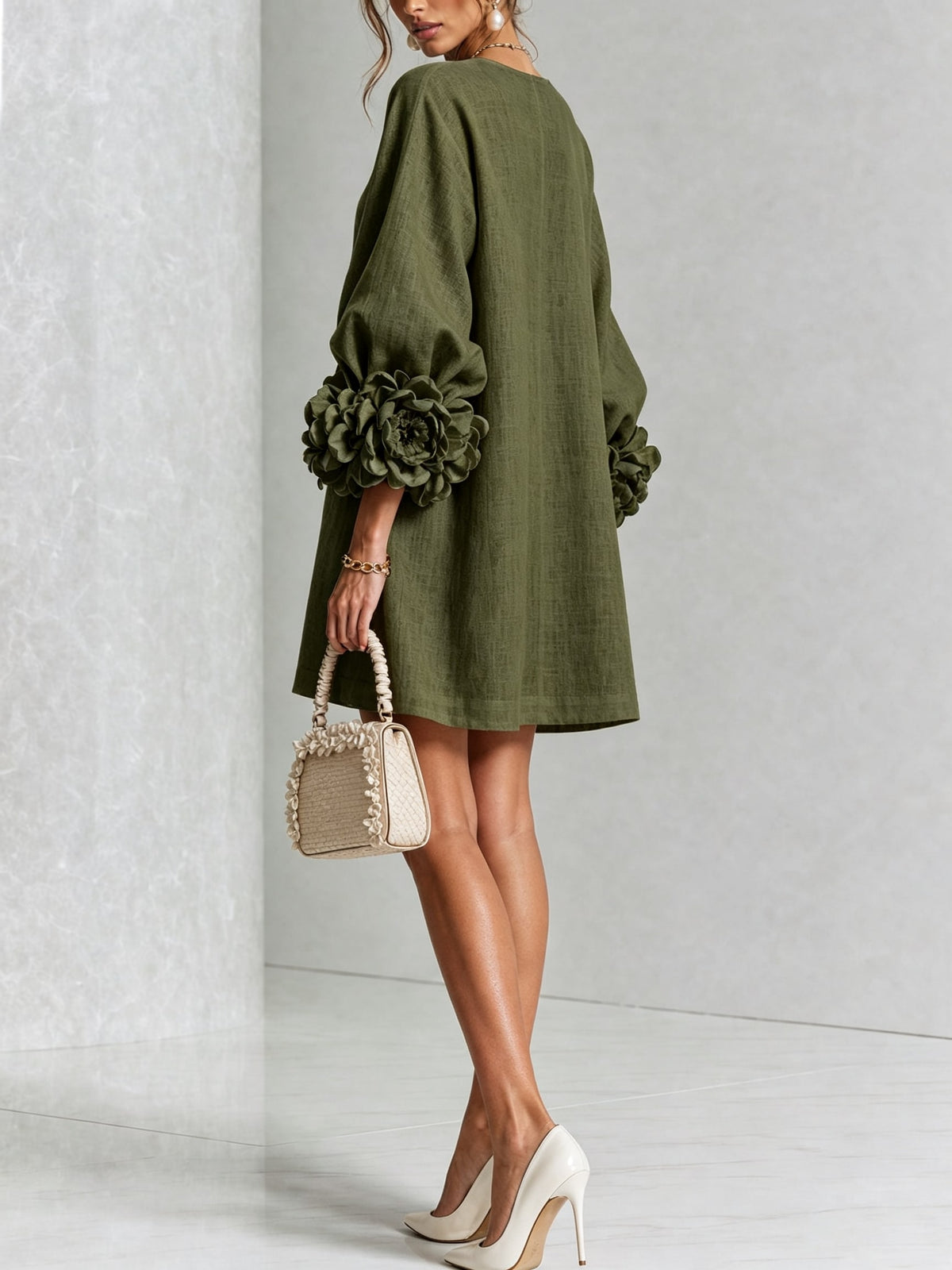Daniella Button Front Balloon Sleeve Mini Dress
