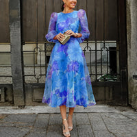 Lydia Floral Wedding Guest Puff Sleeve Midi Dress