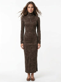Joyce Faux Suede High Neck Midi Dress
