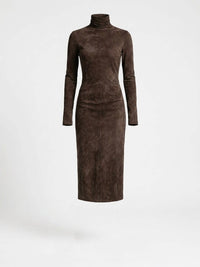 Joyce Faux Suede High Neck Midi Dress