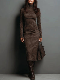 Joyce Faux Suede High Neck Midi Dress