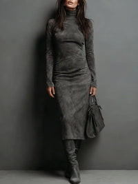 Joyce Faux Suede High Neck Midi Dress