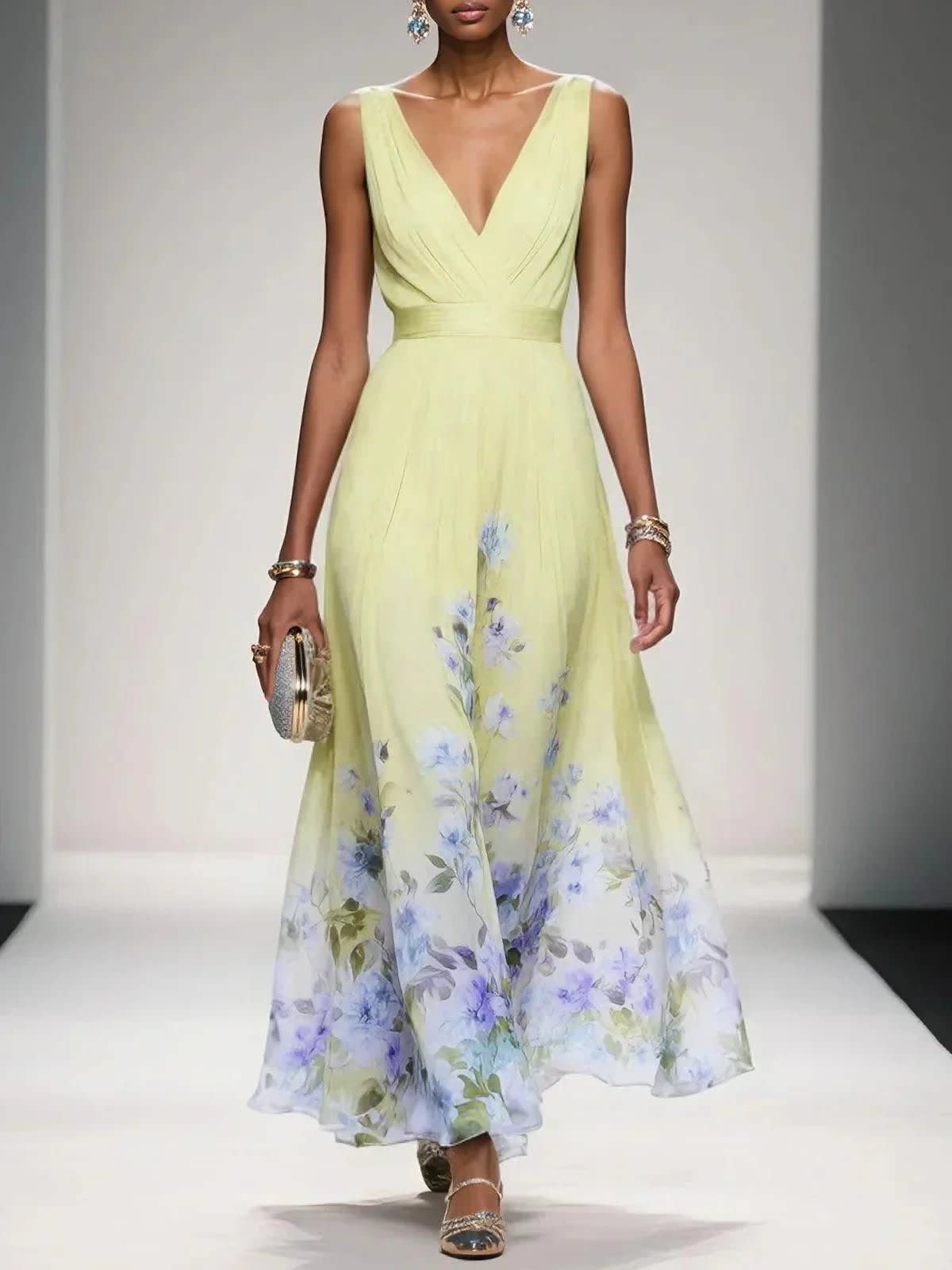 Jonquil Floral Chiffon Wedding Guest Maxi Dress
