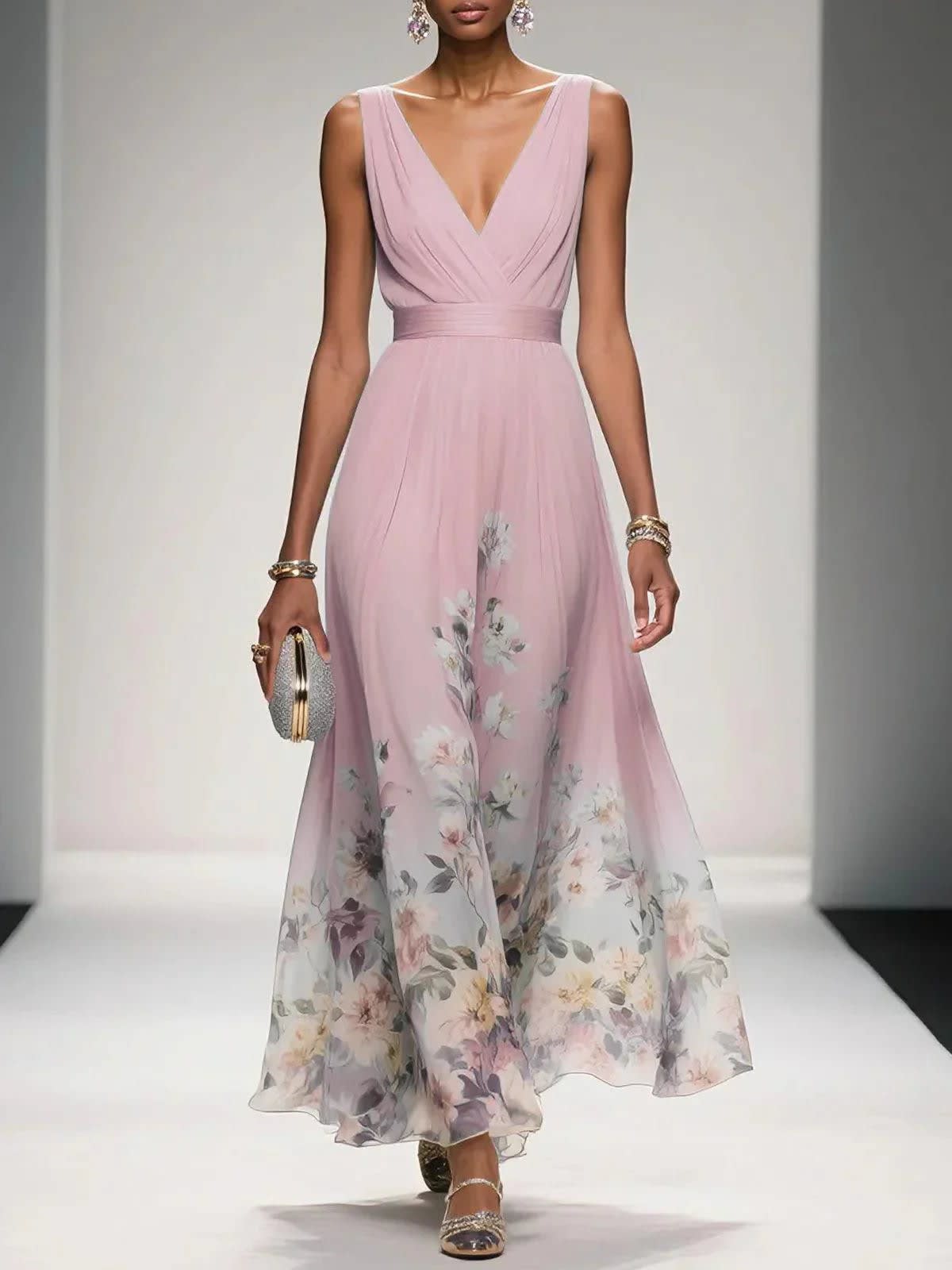 Jonquil Floral Chiffon Wedding Guest Maxi Dress