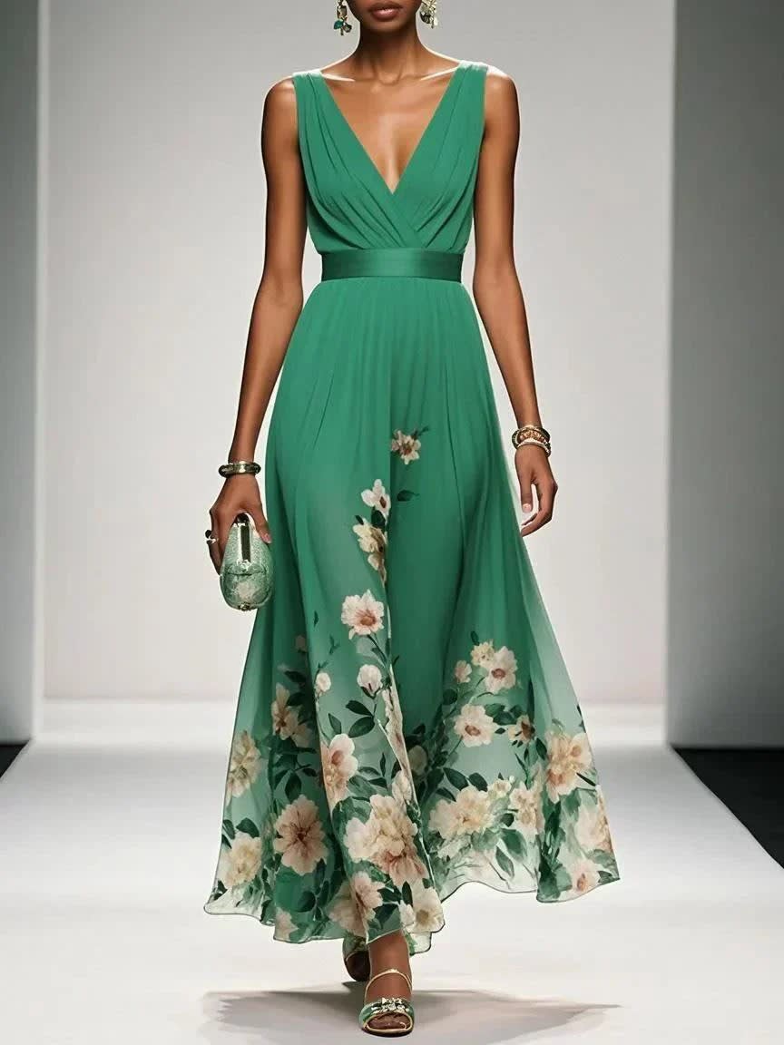 Jonquil Floral Chiffon Wedding Guest Maxi Dress