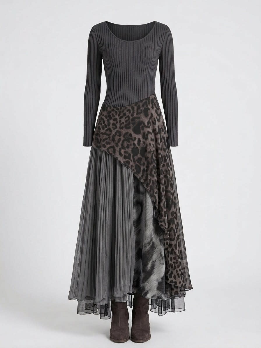 Judith Animal Print Ribbed Maxi Dress