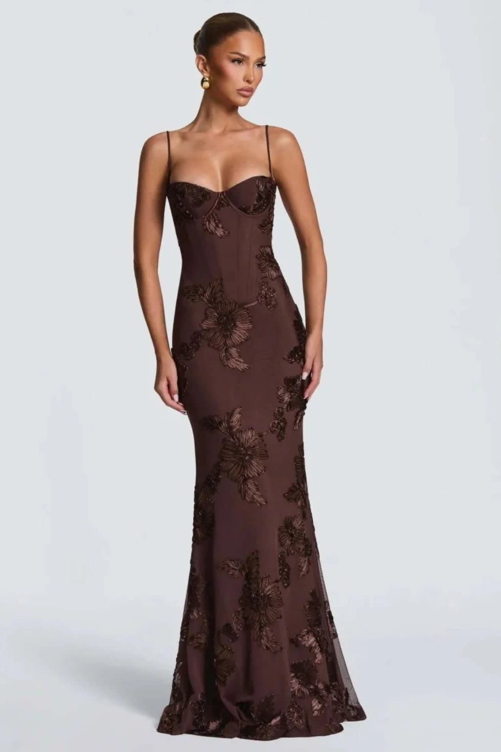 Amara Floral Embroidered Bustier Wedding Guest Maxi Dress