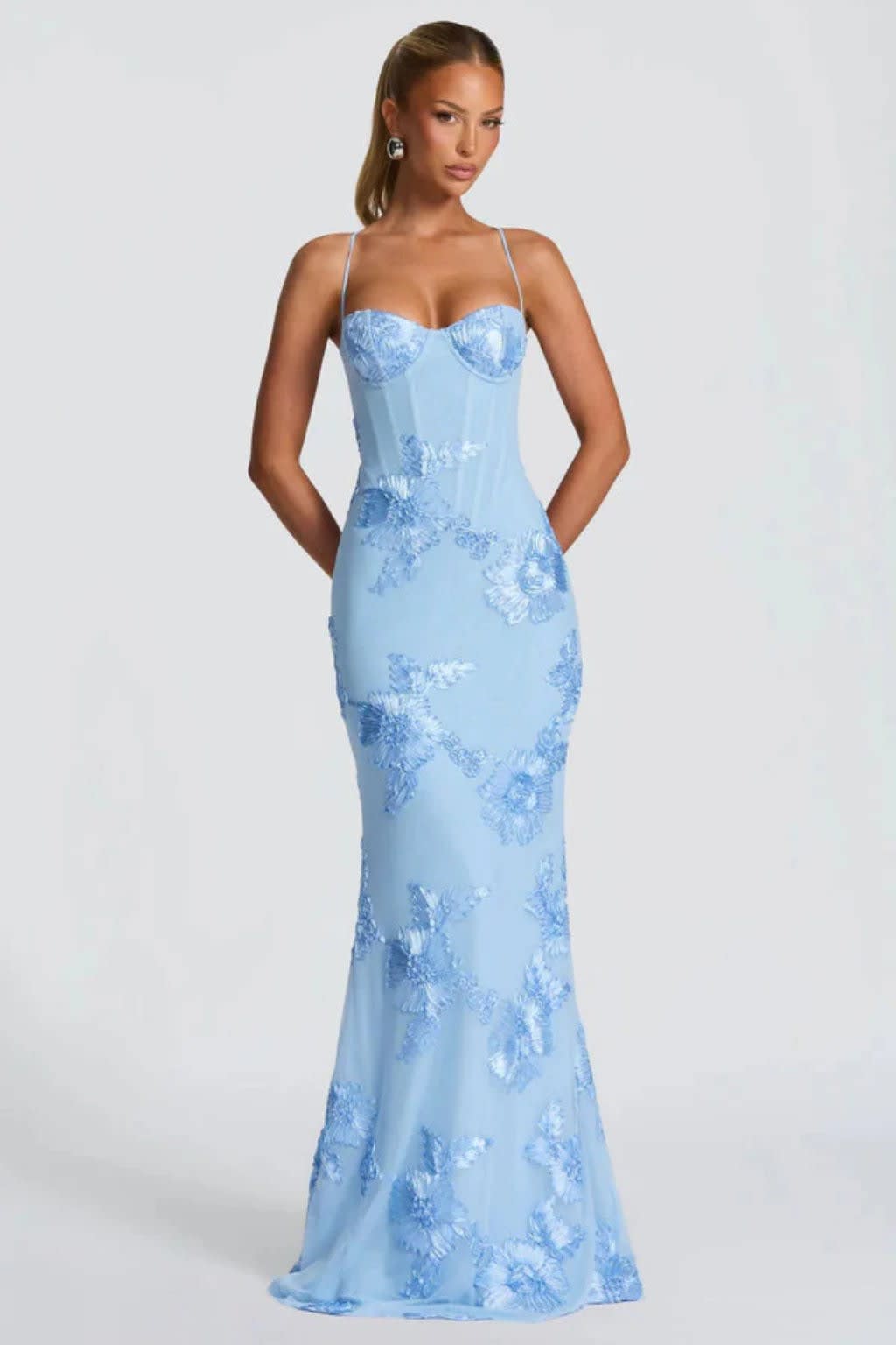 Amara Floral Embroidered Bustier Wedding Guest Maxi Dress