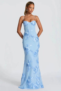 Amara Floral Embroidered Bustier Wedding Guest Maxi Dress