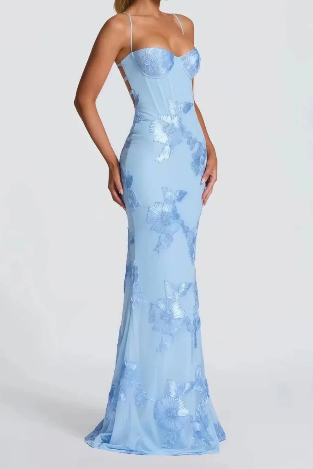 Amara Floral Embroidered Bustier Wedding Guest Maxi Dress