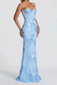 Amara Floral Embroidered Bustier Wedding Guest Maxi Dress