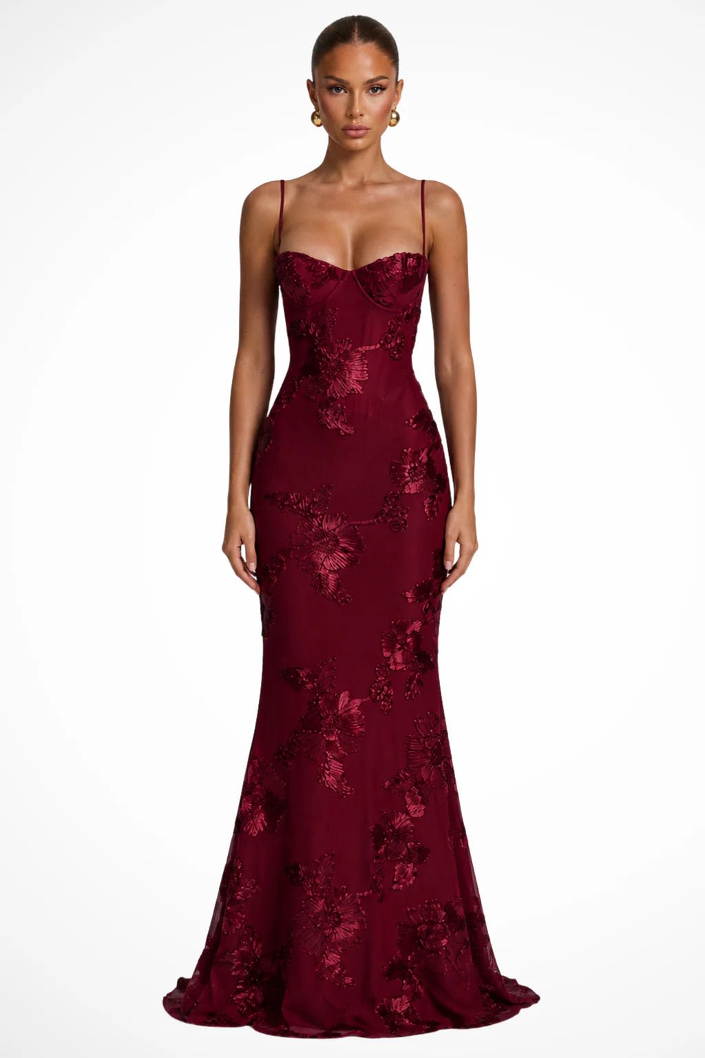 Amara Floral Embroidered Bustier Wedding Guest Maxi Dress_16