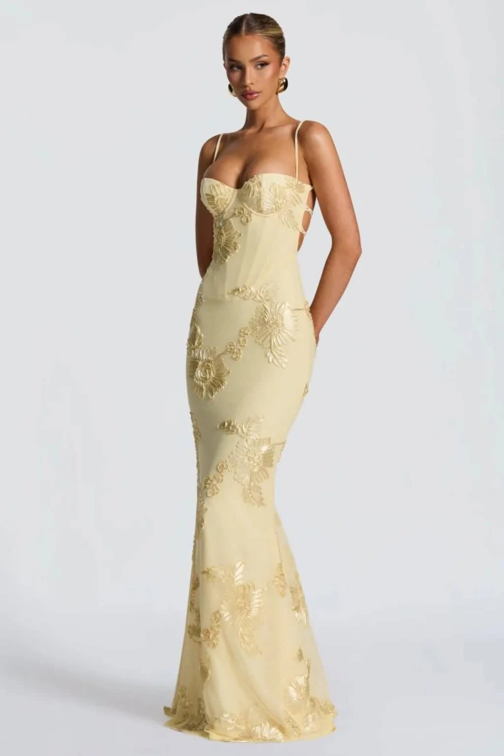 Amara Floral Embroidered Bustier Wedding Guest Maxi Dress