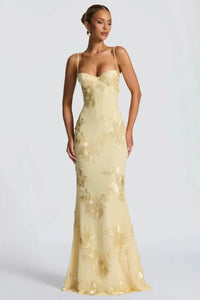 Amara Floral Embroidered Bustier Wedding Guest Maxi Dress