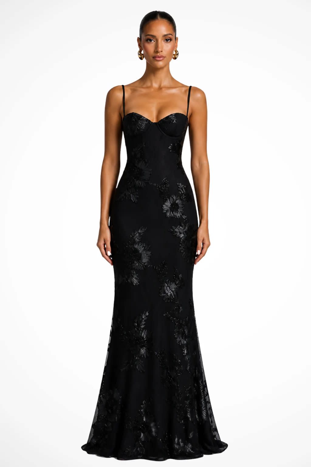 Amara Floral Embroidered Bustier Wedding Guest Maxi Dress