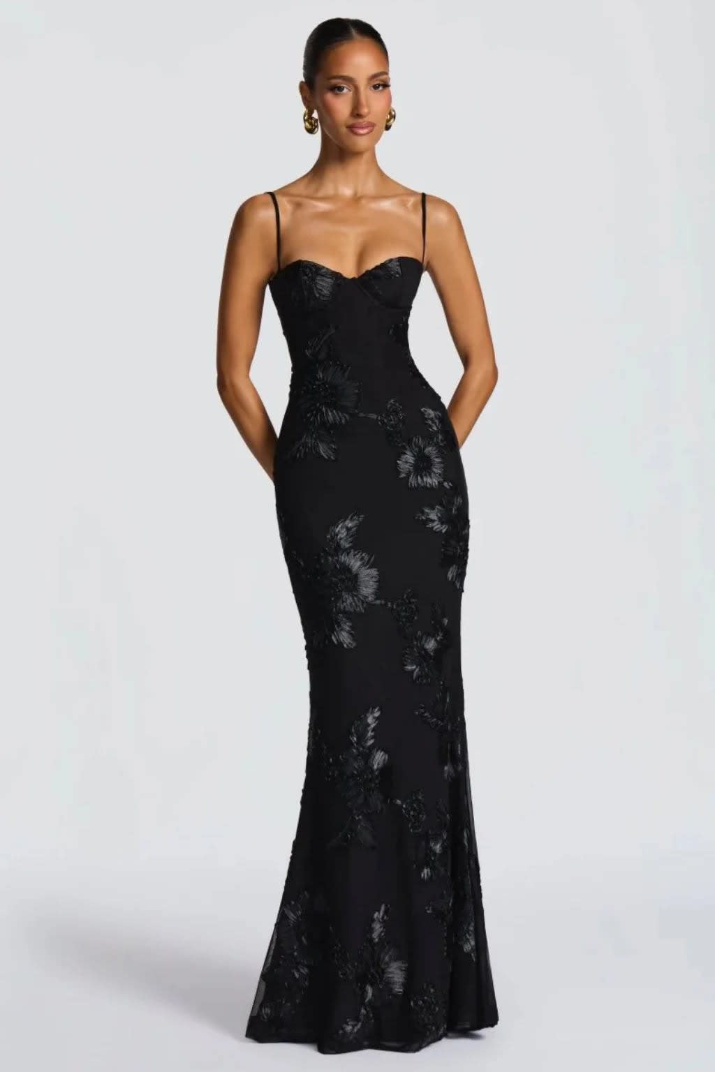 Amara Floral Embroidered Bustier Wedding Guest Maxi Dress