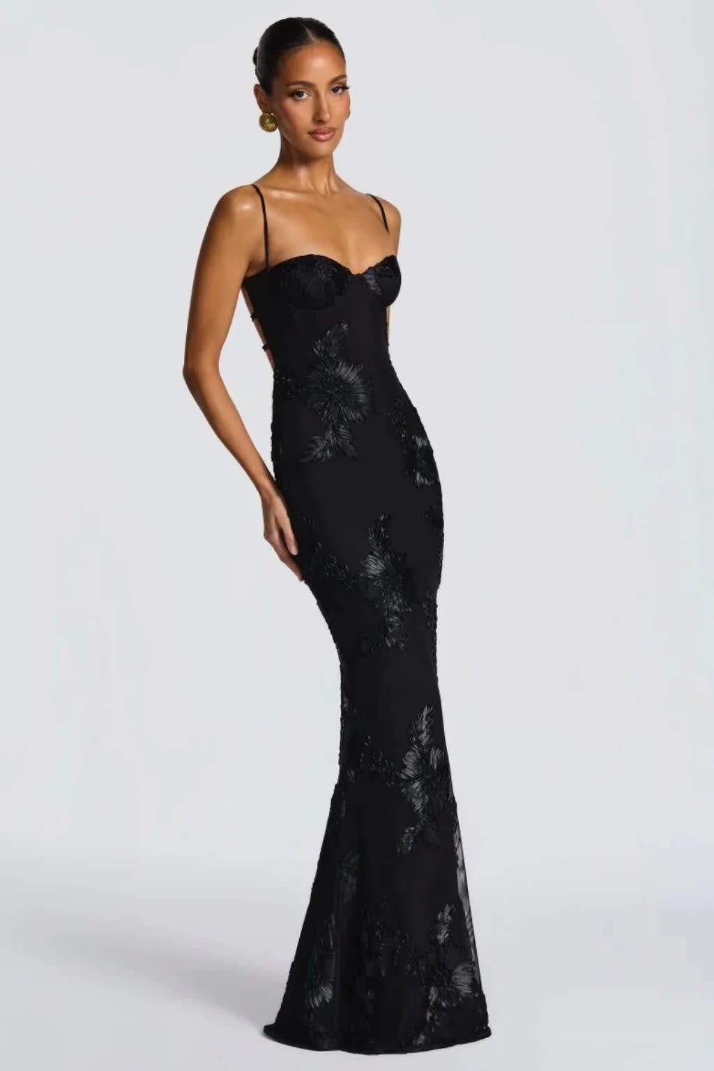 Amara Floral Embroidered Bustier Wedding Guest Maxi Dress