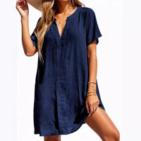 Cassie Short Sleeve V-Neck Beach Shirt Dress