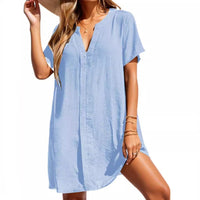 Cassie Short Sleeve V-Neck Beach Shirt Dress