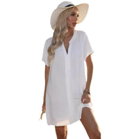 Cassie Short Sleeve V-Neck Beach Shirt Dress