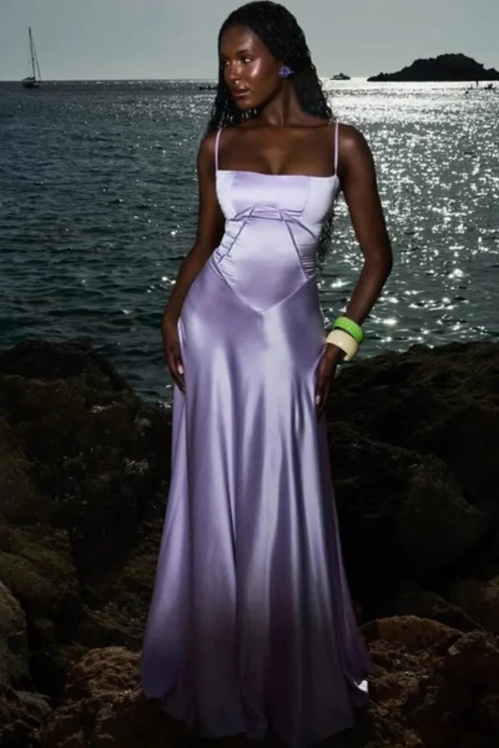 Colette Square Neck Wedding Guest Maxi Dress with Corset Back