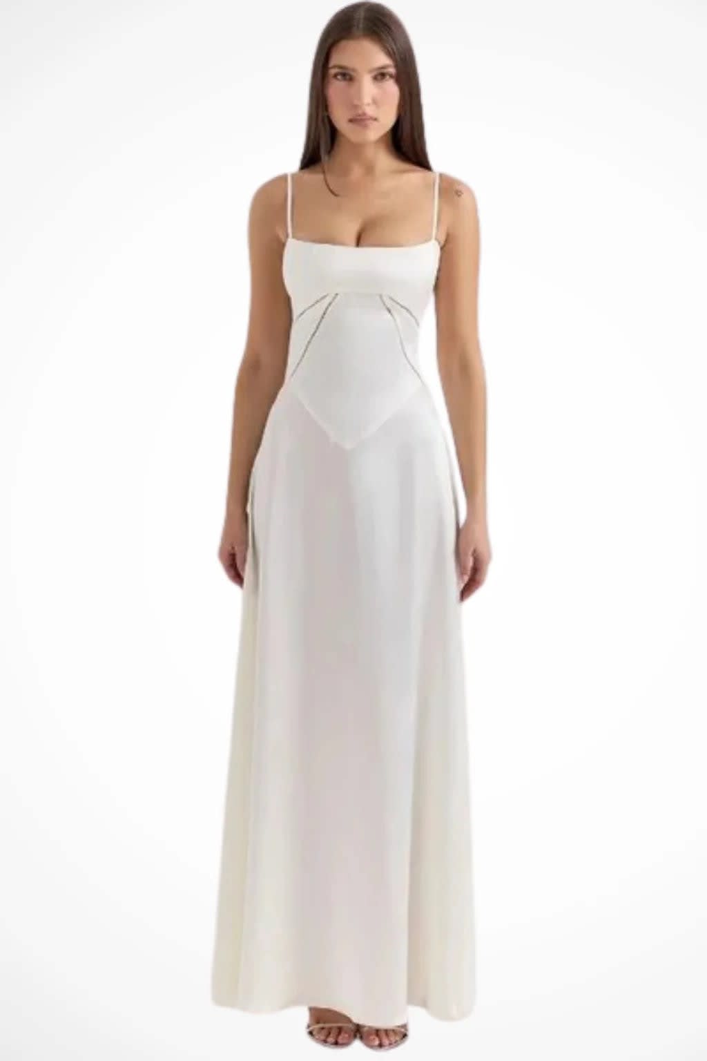 Colette Square Neck Wedding Guest Maxi Dress with Corset Back
