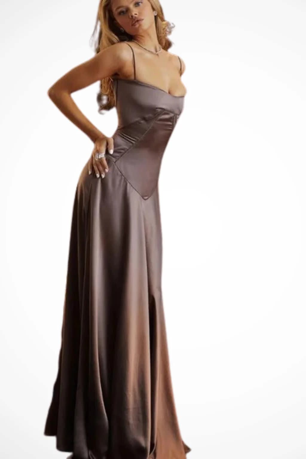 Colette Square Neck Wedding Guest Maxi Dress with Corset Back