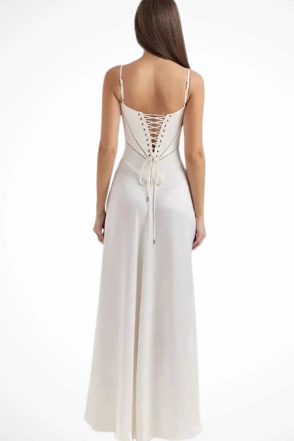 Colette Square Neck Wedding Guest Maxi Dress with Corset Back