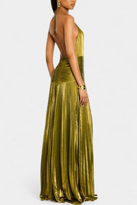 Savanna Metallic Halter Maxi Dress