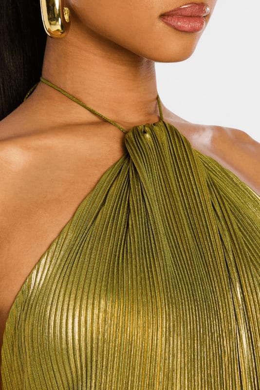 Savanna Metallic Halter Maxi Dress