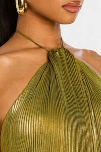 Savanna Metallic Halter Maxi Dress