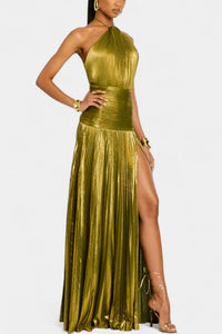 Savanna Metallic Halter Maxi Dress