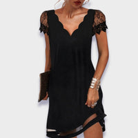 Marlow Scalloped V-Neck Lace Sleeve Shift Dress