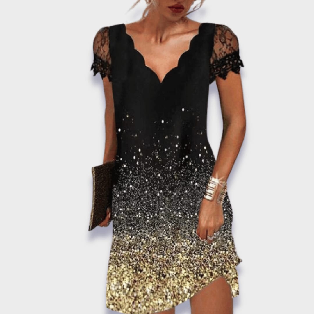 Marlow Scalloped V-Neck Lace Sleeve Shift Dress
