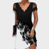 Marlow Scalloped V-Neck Lace Sleeve Shift Dress